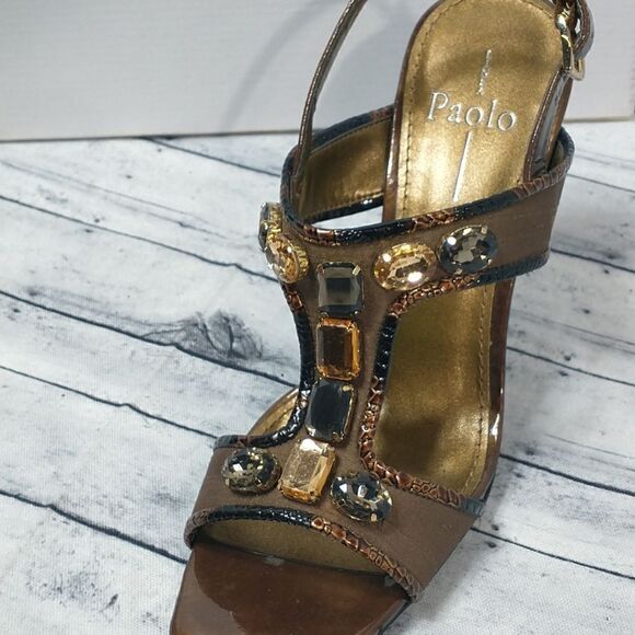 Linea Paolo SZ 8M Gold Sling Buckle Decorated Open Toe Heel Sandals - Picture 4 of 10